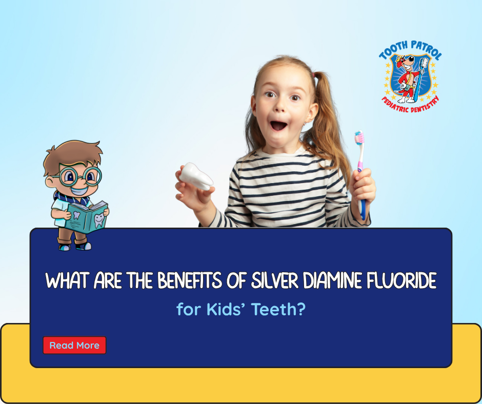 Pediatric dentist applying silver diamine fluoride to child’s tooth in Moorestown NJ dental office